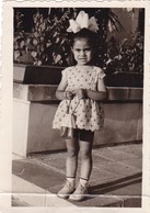 Old Original Photo Cute Little Girl With A Ribbon In A Dress  8.8x6.2 Cm - Anonymous Persons