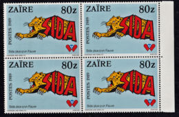 A0731 ZAIRE 1990, SG 1363 Anti-AIDS Campaign SIDA, MNH Block Of 4 - Unused Stamps