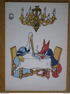 Jean Effel. "Fox And Crane"  - La Fontaine - Old Postcard - 1962 Satirical - Effel