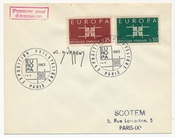 Enveloppe Scotem - Europa 1963 Obl. Illustrée Expo Philatélique Paris 1963 Signature C. DURRENS - Cartas & Documentos
