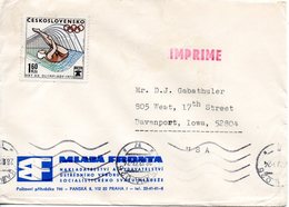 TCHECOSLOVAQUIE. N°1912 De 1972 Sur Enveloppe Ayant Circulé. Plongeon Aux J.O. De Munich. - Tuffi