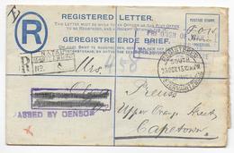 SOUTH AFRICA - 1917 - PRISONNIER De GUERRE !! - ENV. ENTIER RECOMMANDEE CENSUREE De PETERMARITZBURG (NATAL) => CAPETOWN - Cartas