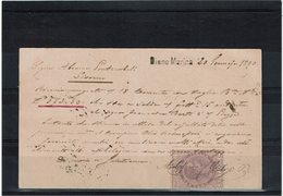 LCTN59/LE/5 - ITALIE EP CP UMBERTO I DIANO MARINA / LIVORNO 20/1/1890 TIMBRE FISCAL AU VERSO - Fiscale Zegels