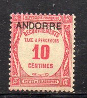 XP5023 - ANDORRA FRANCESE 1931,  Segnatasse 10 Cent N. 10  ** Gomma Molto Stanca (2380A) - Unused Stamps