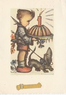 CPSM Enfant Gateau D' Anniversaire Bougie Chien Teckel à Poils Longs Dackel Daschsund  Illustrateur B. HÜMMEL (2 Scans) - Hummel