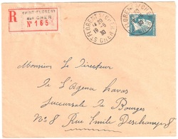 St FLORENT Sur CHER Lettre Recommandée 1,50 F Pasteur Bleu Yv 181 Ob 16 6 1930 Dest Havas Bourges - Cartas