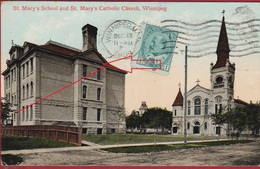 Canada Manitoba Winnipeg St. Mary's School And Catholic Church Old Postcard 1909 (soft Fold) - Winnipeg