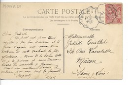 MONACO / Timbre Albert 10 Centimes Rouge YT 14 (à Vérifier) Sur CPA De  Monaco Voyagée En 1905 Bd De Condamine - Cartas & Documentos