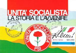 [MD4089] CPM - PSI - UNITA' SOCIALISTA - CENTANARIO NASCITA PIETRO NENNI - CON ANNULLO 30.10.91 - PERFETTA - NV - Partis Politiques & élections