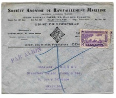 Sénégal Marseille Lettre Avion Dakar 1936 Société Anonyme Ravitaillement Maritime Airmail Cover - Brieven En Documenten