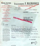 87 - LIMOGES - FACTURE ETS MASMONDEIX -FOURNITURES ELECTRICITE SANITAIRE-60 AVENUE GARIBALDI- 1952 - Elektriciteit En Gas