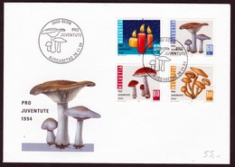 Enveloppe Premier Jour Suisse, Champignon Mushroom Projuventute 1994 Pied Bleu  Champignons Mushroom Pilze Setas - Champignons