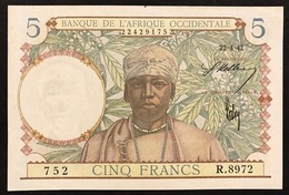 BANQUE DE L' AFRIQUE OCCIDENTALE  5 FRANCS  6  5 1942  Pick#25 Sup Lotto 3029 - Sonstige – Afrika