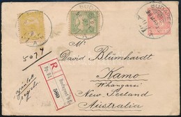 1901 Díjjegyes Boríték Több Darabos Turul Kiegészítéssel Ajánlott Levélként Új Zélandra Több érkezési Bélyegzéssel, De A - Other & Unclassified