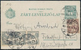 1901 6f Díjjegyes Zárt Levelezőlap Turul 3 X 1f + 6f Kiegészítéssel Temesvárról Frankfurtba - Autres & Non Classés