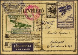 1932 Endresz György Aviatikai Kiállítás és Budapest - Bécs Alkalmi Légi Képeslap Győri Ledobással - Andere & Zonder Classificatie