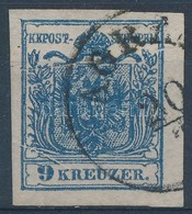 O 1850 9kr HP III. Sötétkék Bélyeg Papírránccal 'AGRA(M)'  Certificate: Steiner - Sonstige & Ohne Zuordnung