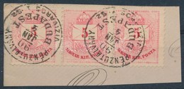 1881 Színesszámú 5kr Hármascsík Kivágáson 'PÉNZUTALVÁNY / BUDAPEST / VIZIVÁROS SZ' - Other & Unclassified