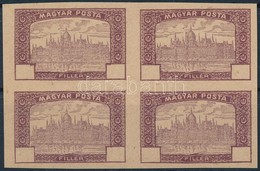 (*) 1919 Magyar Posta Parlament érték Vágott Próbanyomata Négyestömbben Gumi Nélküli Papíron, értékjelzés Nélkül - Andere & Zonder Classificatie