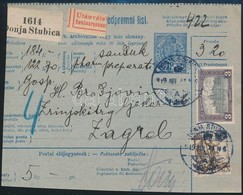 1919 Utánvételes Csomagszállító Vegyes Bérmentesítéssel / COD Parcel Card With Mixed Franking 'DONJA STUBICA' - Other & Unclassified