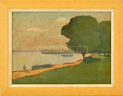 Jaksa István (1894-1982): Keszthelyi Strand (vázlat). Olaj, Karton, Jelzett, Keretben, 22×30 Cm - Autres & Non Classés