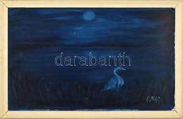 Oláh Mara (1945-): Éjjeli Tó. Olaj, Farost, Jelzett, Festék Hibákkal, Keretben, 36×57 Cm - Other & Unclassified