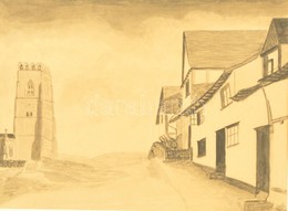 RMS Jelzéssel: Utca Részlet Toronnyal. Tus-akvarell, Papír, üvegezett Keretben, 15×20 Cm - Other & Unclassified