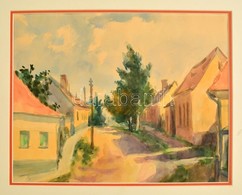 Olvashatatlan Jelzéssel: Utcarészlet. Akvarell, Papír, Paszpartuban, 28×36 Cm - Autres & Non Classés