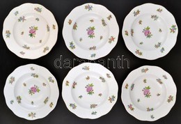 Herendi Eton Mintás Porcelán Mélytányér, 6 Db, Kézzel Festett, Jelzett, Kis Kopásnyomokkal, D: 20,5 Cm - Andere & Zonder Classificatie