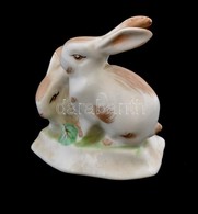 Hollóházi Porcelán Nyulak, Kézzel Festett, Jelzett, Hibátlan, 7x7 Cm. - Other & Unclassified