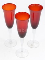 Bordó Pezsgős Poharak (3 Db), Színtelen Talp Résszel, Hibátlan, M: 24 Cm (3×) - Glas & Kristal