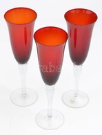 Bordó Pezsgős Poharak (3 Db), Színtelen Talp Résszel, Hibátlan, M: 24 Cm (3×) - Verre & Cristal