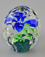 Vega Crystal üvegnehezék, Belsejében Virág Imitációval, Több Rétegű, Formába öntött, Jelzett, Hibátlan, M: 9 Cm - Vidrio & Cristal