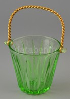 Zöld üveg Kínáló Fém Füllel. Hibátlan 23 Cm - Glass & Crystal