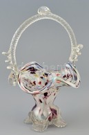 Anyagában Színezett üveg Kosár, Kis Kopásnyomokkal, M: 27 Cm - Glass & Crystal