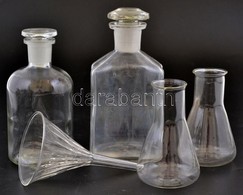 2 Db Patika üveg és 2 Db Laboratóriumi üveg, M:10-14 Cm - Glass & Crystal