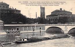 CPA FRANCE 75 "Paris, Vue Sur La Seine Vers Le Théâtre Du Châtelet, La Tour Saint Jacques" / PENICHE / BATELLERIE - Zonder Classificatie