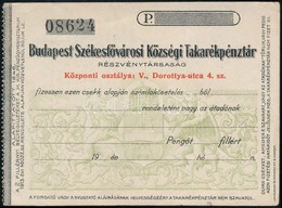 Cca 1913 Budapest Székesfővárosi Község Takarékpénztár Kitöltetlen Kis Alakú Csekkje, 8x10 Cm - Unclassified