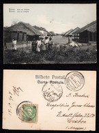 1907 - Portugal Guinea Bissau Postcard Circulated From S. Tomé To Lisbon. Native Street. 10r Stamp. - Guinea-Bissau