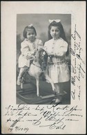 Cca 1900 Két Kislány Hintalóval, Fotólap, 13,5×8,5 Cm - Andere & Zonder Classificatie