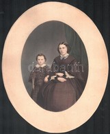 Cca 1870 Anya és Lánya, Színezett Fotó, Ovális Kartonra Ragasztva, 20×14,5 Cm - Other & Unclassified