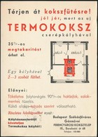 1939 Termokoksz Cserépkályha Reklám Nyomtatványos Levelezőlap, 14x10 Cm - Publicités