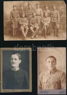 Cca 1917 Katonaportrék, Katonák Csoportképe, 3 Db Fotó, 10×7 és 8,5×13,5 Cm - Autres & Non Classés