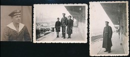 1938 Budapest, A M. Kir. Folyamőrség Matrózai, 3 Db Vintage Fotó, 5,7x5,2 Cm és 6x9 Cm - Sonstige & Ohne Zuordnung