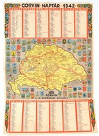 1942 A Corvin Áruház Naptára, Rajta Nagy-Magyarország Térképével, Irredenta Falinaptár, Hajtott, 48×34 Cm - Unclassified