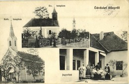 T2/T3 1907 Bőny (Győr), Evangélikus és Katolikus Templom, Jegyzőlak (EK) - Non Classés