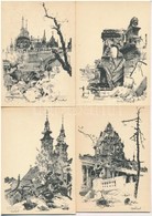 ** 1945 Budapest - 12 Db Városképes Lap A Második Világháború Utáni Romokról Saját Tokjában / 12 Town-view Postcards Of  - Non Classés