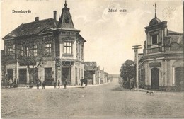 T2 1915 Dombóvár, Jókai Utca, üzletek + 'Újdombóvár Pályaudvar' Vasúti Bélyegző - Non Classés