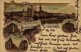 * T3 1897 Szeged, Városi Színház, Széchenyi Tér, Híd Utca, Kálvária, Széképület, Városháza. Art Nouveau, Floral, Litho ( - Non Classés