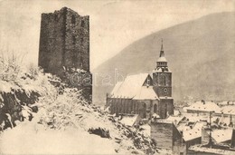 * T4 Brassó, Kronstadt, Brasov; Fekete Torony és Az Evangélikus Templom Télen / Tower And Church In Winter (ázott / Wet  - Unclassified